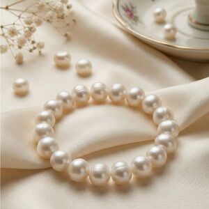 Genuine Freshwater Pearl Boho  Stretch Bracelet - Irregular Natural White Pearls